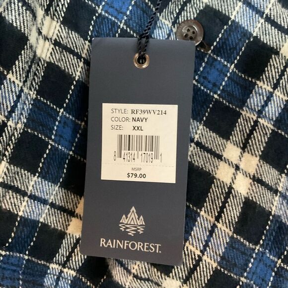 NEW RAINFOREST heavy flannel navy tartan plaid button up shirt/ shaket XXL - Picture 6 of 9